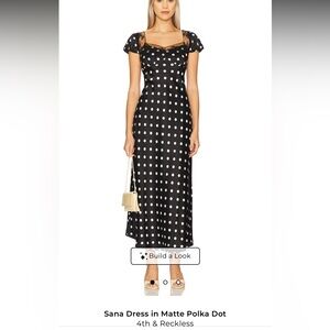 4th & Reckless Sana Black Polka Dot Midi Dress with Lace Trim